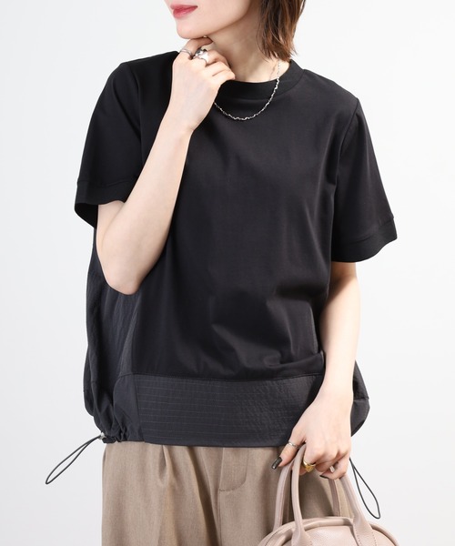 A.N.L(エーエヌエル レーベル)の「A.N.L 異素材切り替え配色プルオーバー 半袖(Tシャツ/カットソー・レディース・ブラック/モカ/ネイビー・38)」の5枚目の写真
