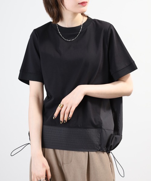 A.N.L(エーエヌエル レーベル)の「A.N.L 異素材切り替え配色プルオーバー 半袖(Tシャツ/カットソー・レディース・ブラック/モカ/ネイビー・38)」の6枚目の写真