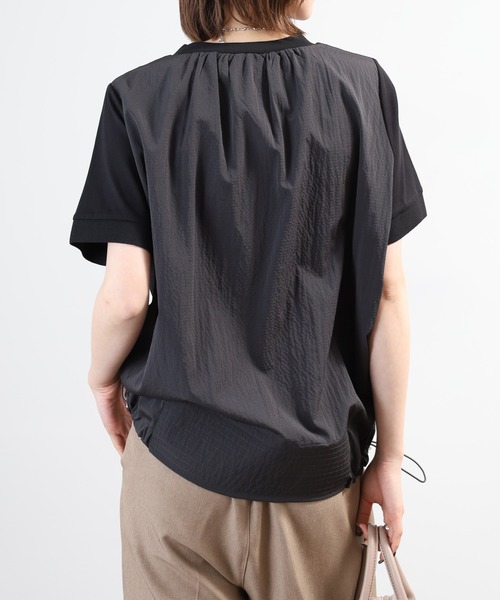 A.N.L(エーエヌエル レーベル)の「A.N.L 異素材切り替え配色プルオーバー 半袖(Tシャツ/カットソー・レディース・ブラック/モカ/ネイビー・38)」の7枚目の写真