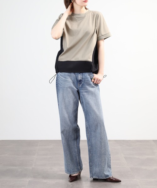 A.N.L(エーエヌエル レーベル)の「A.N.L 異素材切り替え配色プルオーバー 半袖(Tシャツ/カットソー・レディース・ブラック/モカ/ネイビー・38)」の19枚目の写真