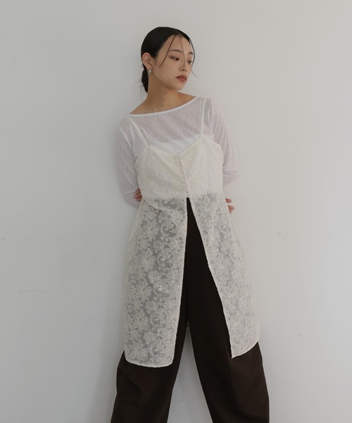 hellam(へラム)の「刺繍レースチュニックキャミワンピ(ワンピース・レディース・ブラック/アイボリー・FREE)」の3枚目の写真