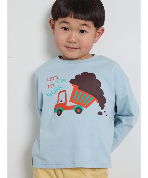 Samansa Mos2 Lagom(サマンサモスモスラーゴム)の「はたらく車プリントロンT(Tシャツ/カットソー・キッズ・イエロー/ネイビー/サックスブルー・95/120/110/100/130)」の1枚目の写真