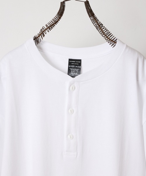 PREMIUM COTTON CURVED HEM HENRY NECK T-SHIRT / プレミアム コットン