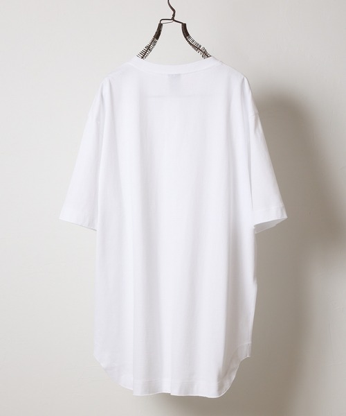 PREMIUM COTTON CURVED HEM HENRY NECK T-SHIRT / プレミアム コットン