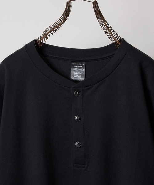 PREMIUM COTTON CURVED HEM HENRY NECK T-SHIRT / プレミアム コットン