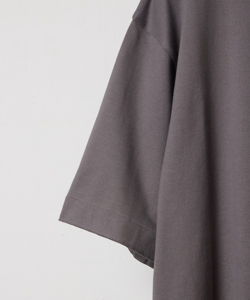 PREMIUM COTTON CURVED HEM HENRY NECK T-SHIRT / プレミアム コットン