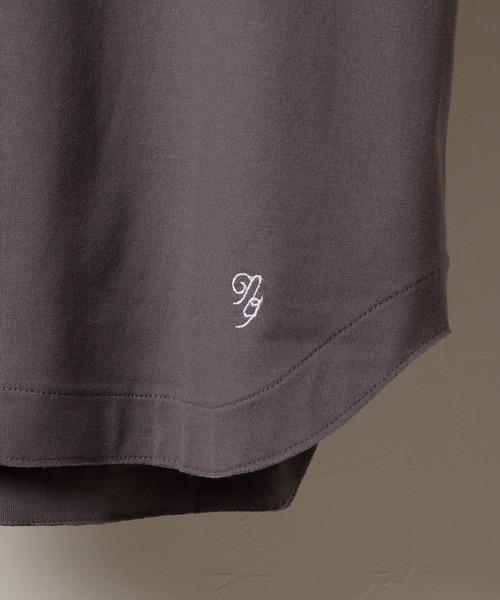 PREMIUM COTTON CURVED HEM HENRY NECK T-SHIRT / プレミアム コットン