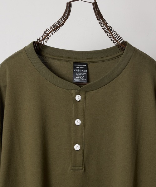 PREMIUM COTTON CURVED HEM HENRY NECK T-SHIRT / プレミアム コットン