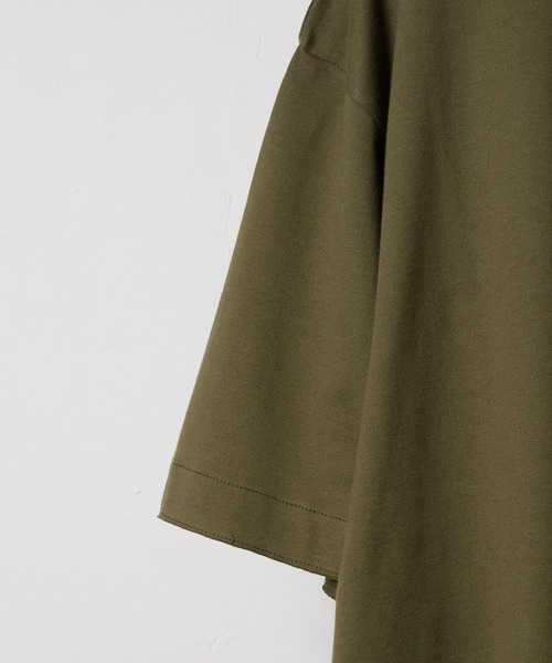 PREMIUM COTTON CURVED HEM HENRY NECK T-SHIRT / プレミアム コットン