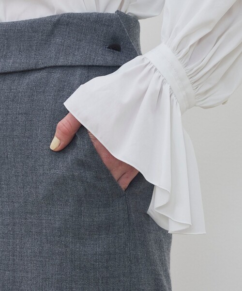 DES PRES（デ・プレ）の「ウールジョーゼット ワイドフレアパンツ（スラックス・レディース・ブラック/グレー・36/34）」の9枚目の写真