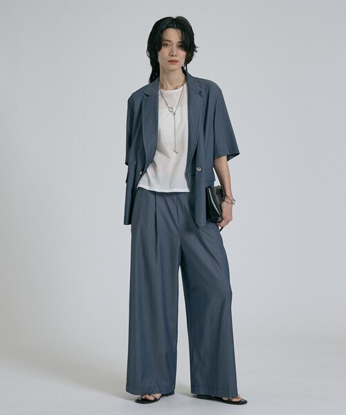 qualite（カリテ）の「【接触冷感＆セットアップ対応】ライトデニムハーフスリーブジャケット/春服/夏服/オフィスカジュアル/きれいめ（テーラードジャケット・レディース・インディゴブルー/ベージュ・38/36）」の10枚目の写真