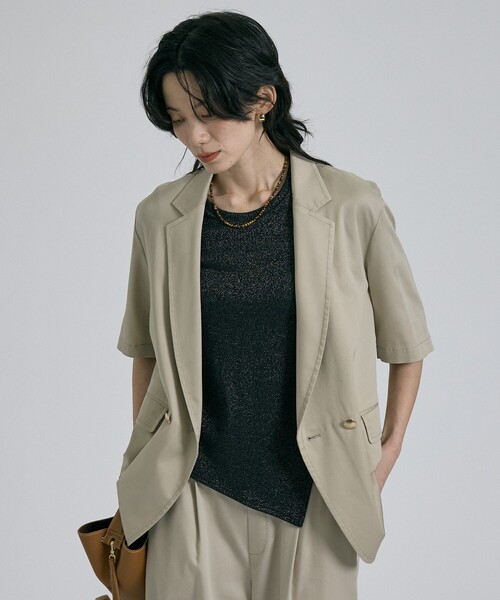 qualite（カリテ）の「【接触冷感＆セットアップ対応】ライトデニムハーフスリーブジャケット/春服/夏服/オフィスカジュアル/きれいめ（テーラードジャケット・レディース・インディゴブルー/ベージュ・38/36）」の15枚目の写真