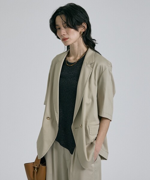 qualite（カリテ）の「【接触冷感＆セットアップ対応】ライトデニムハーフスリーブジャケット/春服/夏服/オフィスカジュアル/きれいめ（テーラードジャケット・レディース・インディゴブルー/ベージュ・38/36）」の16枚目の写真