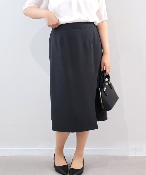 fleur by mint breeze(フルールバイミントブリーズ)の「【L~6L 大きいサイズ】【イージーケア・吸水速乾・接触冷感】リネンライクオックスセットアップスカート(スカート・レディース・ネイビー/チャコールグレー・4L/5L/3L/LL)」の2枚目の写真
