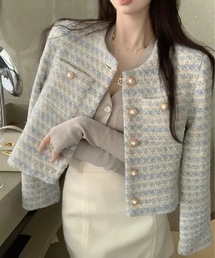 Alvia（アルビア）の「ノーカラーツイードショート丈コ－ト（ノーカラージャケット）」