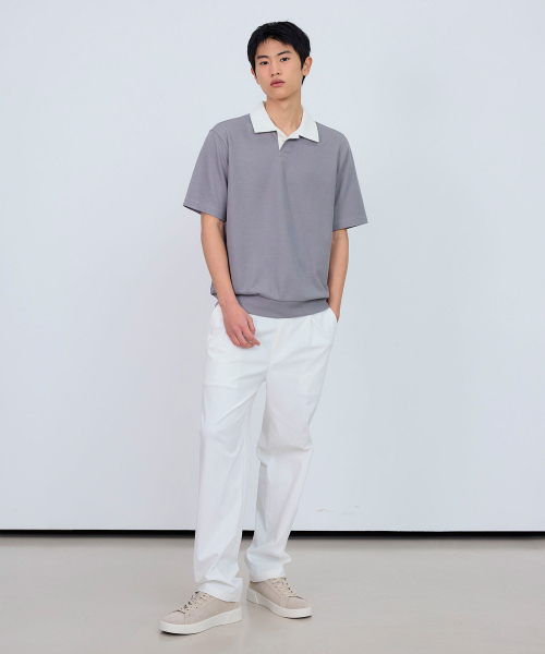 MINDBRIDGE(マインドブリッジ)の「ワッフル生地配色カラーセミオーバーTシャツ - 2色(ポロシャツ・メンズ・グレー/ブラウン・95/100/105/110)」の10枚目の写真
