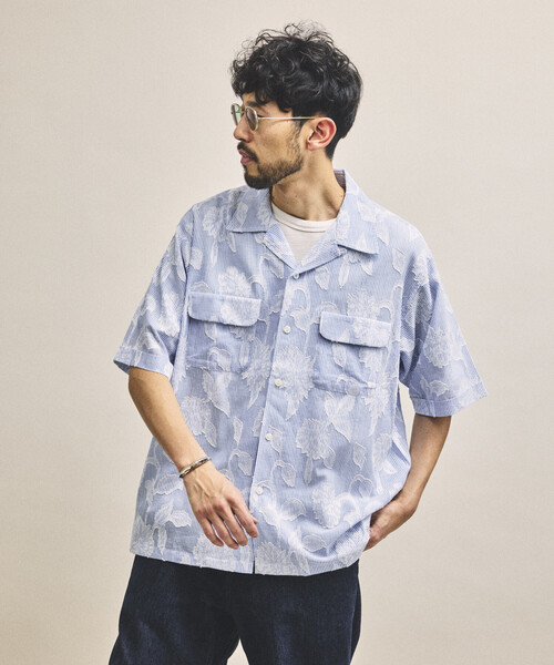 FREAK'S STORE(フリークスストア)の「インド製 リラックスフィット カットジャカード ストライプ オープンカラーシャツ ショートスリーブ(シャツ/ブラウス・メンズ・グレー/サックスブルー・MEDIUM/LARGE)」の21枚目の写真