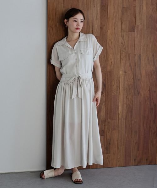 J by blue(ジェイバイブルー)の「スキッパーネックシャツワンピース(ワンピース・レディース・グレー/ネイビー・MEDIUM)」の1枚目の写真