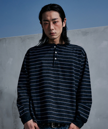 CORNERBLESS（コーナーブレス）の「WASHED STRIPE BLACK HENLEY NECK LONG SLEEVE（Tシャツ/カットソー）」