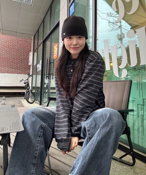 CORNERBLESS（コーナーブレス）の「WASHED STRIPE BLACK HENLEY NECK LONG SLEEVE（Tシャツ/カットソー・レディース・その他・MEDIUM/LARGE/X-LARGE）」の8枚目の写真