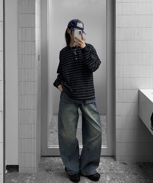 CORNERBLESS（コーナーブレス）の「WASHED STRIPE BLACK HENLEY NECK LONG SLEEVE（Tシャツ/カットソー・レディース・その他・MEDIUM/LARGE/X-LARGE）」の10枚目の写真