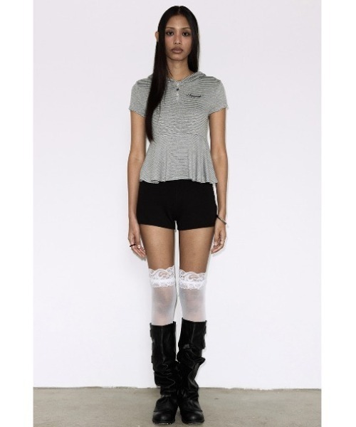 FANCY CLUB(ファンシークラブ)の「A'GEM/9 × .kom 『FANCY CLUB/ファンシークラブ』STRIPE HOOD FLARE TOP/ボーダーフードフレア半袖トップス(Tシャツ/カットソー・レディース・グレー/ブラック・FREE)」の11枚目の写真