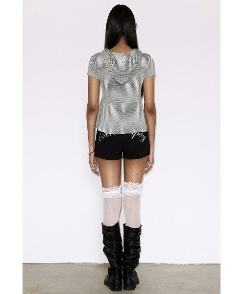 FANCY CLUB(ファンシークラブ)の「A'GEM/9 × .kom 『FANCY CLUB/ファンシークラブ』STRIPE HOOD FLARE TOP/ボーダーフードフレア半袖トップス(Tシャツ/カットソー・レディース・グレー/ブラック・FREE)」の13枚目の写真