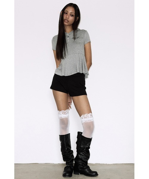 FANCY CLUB(ファンシークラブ)の「A'GEM/9 × .kom 『FANCY CLUB/ファンシークラブ』STRIPE HOOD FLARE TOP/ボーダーフードフレア半袖トップス(Tシャツ/カットソー・レディース・グレー/ブラック・FREE)」の10枚目の写真