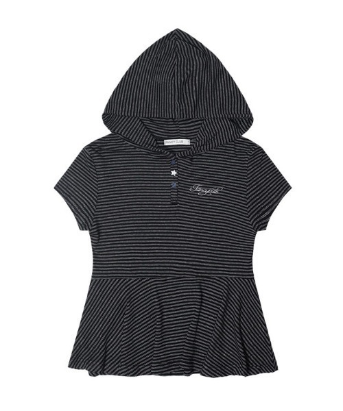 FANCY CLUB(ファンシークラブ)の「A'GEM/9 × .kom 『FANCY CLUB/ファンシークラブ』STRIPE HOOD FLARE TOP/ボーダーフードフレア半袖トップス(Tシャツ/カットソー・レディース・グレー/ブラック・FREE)」の14枚目の写真