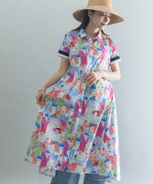 lodie(ロディ)の「絵画風Pt 半袖ワンピース(シャツワンピース・レディース・イエロー/ピンク・FREE)」の4枚目の写真