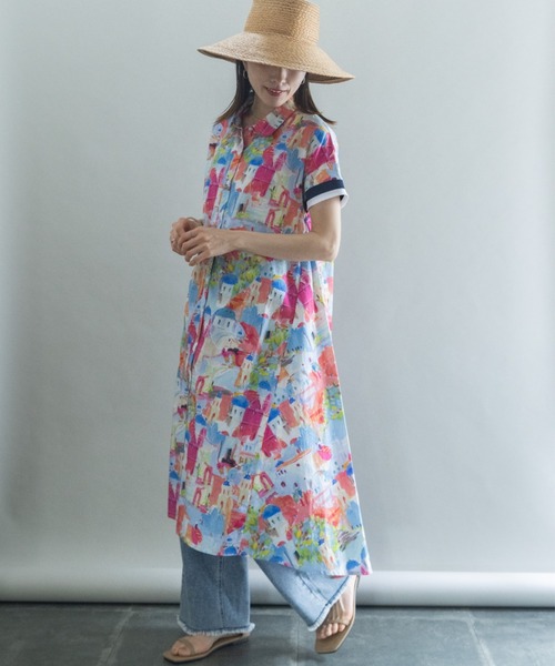 lodie(ロディ)の「絵画風Pt 半袖ワンピース(シャツワンピース・レディース・イエロー/ピンク・FREE)」の11枚目の写真