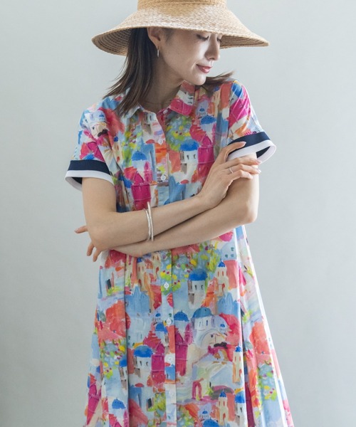 lodie(ロディ)の「絵画風Pt 半袖ワンピース(シャツワンピース・レディース・イエロー/ピンク・FREE)」の6枚目の写真