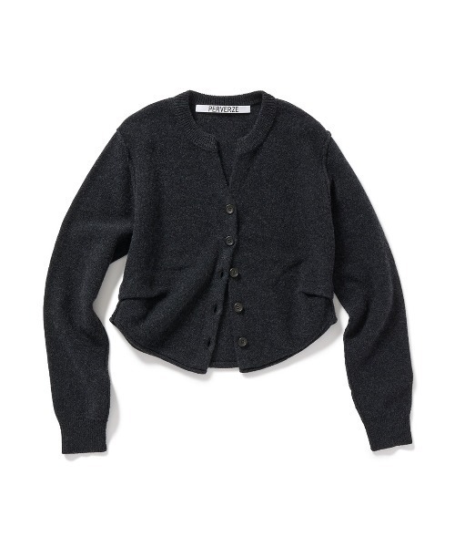 PERVERZE（パーバーズ）の「Side-Tuck Knit Cardigan（Tシャツ/カットソー・レディース・ブラック×グレー/クリーム/グレー・FREE）」の2枚目の写真