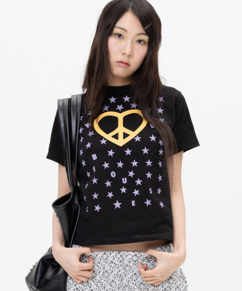 WEBHOUSE（ウェブハウス）の「ハートピーススターティー - ブラック（Tシャツ/カットソー・レディース・その他・FREE）」の2枚目の写真