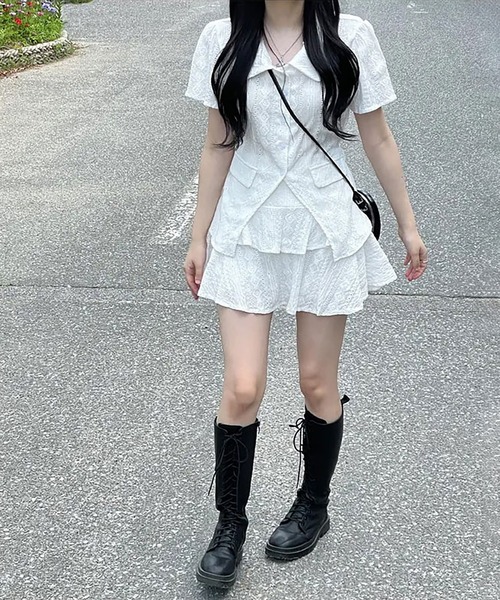 Girly Doll(ガーリードール)の「【セットアップ】レースブラウス×ミニスカート(セットアップ・レディース・ブラック/ホワイト・F)」の3枚目の写真