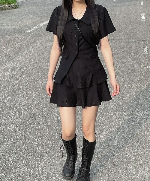Girly Doll(ガーリードール)の「【セットアップ】レースブラウス×ミニスカート(セットアップ・レディース・ブラック/ホワイト・F)」の13枚目の写真