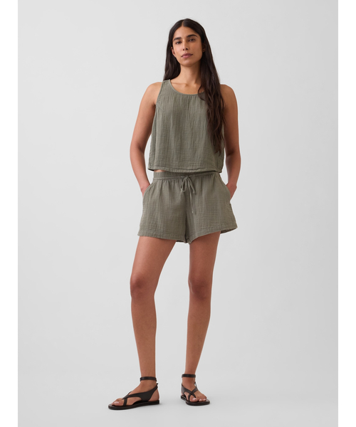 GAP(ギャップ)の「4インチ ミッドライズ コットンガーゼ イージーウエスト ショートパンツ(その他パンツ・レディース・グリーン/ブラック/レッド・M/S/XS/L/XXS)」の6枚目の写真