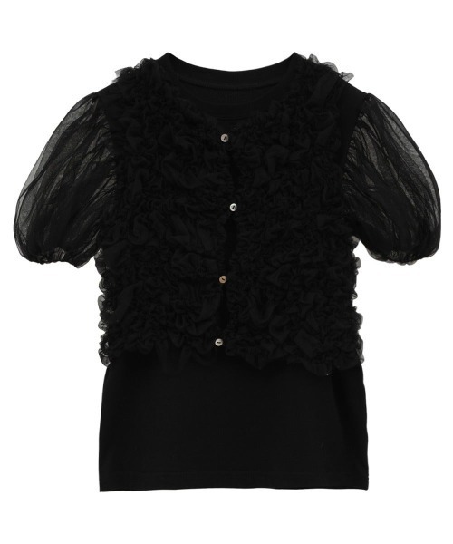 CLANE(クラネ)の「TULLE VEST LAYERED TOPS 10105-1173(Tシャツ/カットソー・メンズ・ブラック/ホワイト/ブルー・1/2)」の1枚目の写真