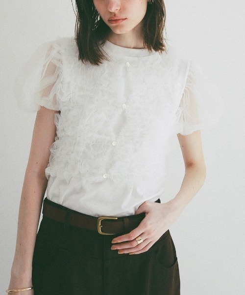 CLANE(クラネ)の「TULLE VEST LAYERED TOPS 10105-1173(Tシャツ/カットソー・メンズ・ブラック/ホワイト/ブルー・1/2)」の4枚目の写真