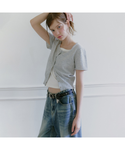 MICANE(ミケーネ)の「アジアスナップボタンショートスリーブカーディガン(カーディガン/ボレロ・レディース・スカイブルー/ミックスグレー/ダークネイビー・SMALL/MEDIUM/LARGE/X-LARGE)」の2枚目の写真