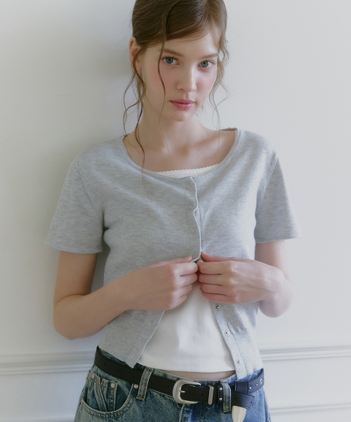 MICANE(ミケーネ)の「アジアスナップボタンショートスリーブカーディガン(カーディガン/ボレロ・レディース・スカイブルー/ミックスグレー/ダークネイビー・SMALL/MEDIUM/LARGE/X-LARGE)」の5枚目の写真