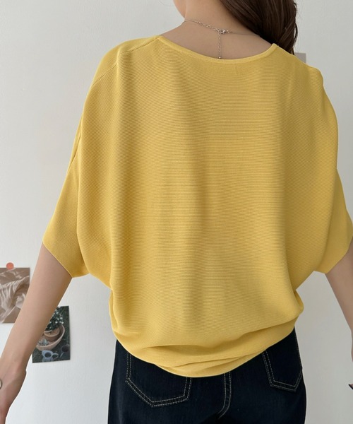 Eclat one(エクラワン)の「【イージーケア】ひんやりタッチ。大人のサマーニットドルマンプルオーバー(Tシャツ/カットソー・レディース・イエロー/ホワイト/ブラック・FREE)」の5枚目の写真