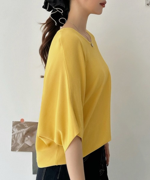 Eclat one(エクラワン)の「【イージーケア】ひんやりタッチ。大人のサマーニットドルマンプルオーバー(Tシャツ/カットソー・レディース・イエロー/ホワイト/ブラック・FREE)」の22枚目の写真