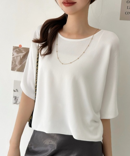 Eclat one(エクラワン)の「【イージーケア】ひんやりタッチ。大人のサマーニットドルマンプルオーバー(Tシャツ/カットソー・レディース・イエロー/ホワイト/ブラック・FREE)」の11枚目の写真