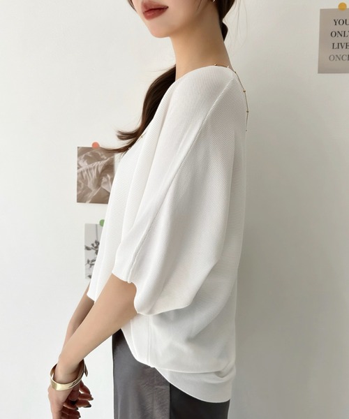 Eclat one(エクラワン)の「【イージーケア】ひんやりタッチ。大人のサマーニットドルマンプルオーバー(Tシャツ/カットソー・レディース・イエロー/ホワイト/ブラック・FREE)」の7枚目の写真