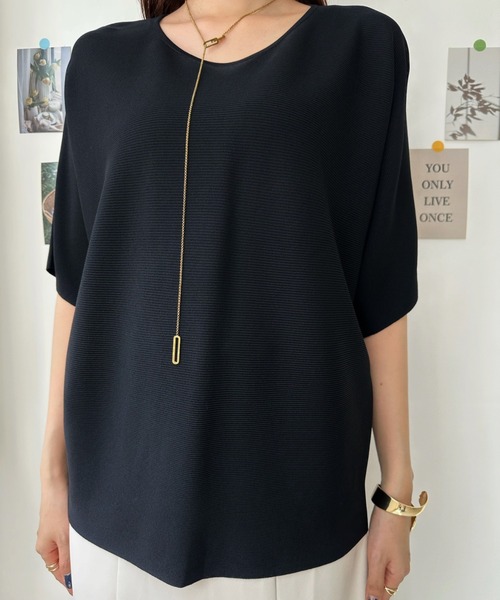 Eclat one(エクラワン)の「【イージーケア】ひんやりタッチ。大人のサマーニットドルマンプルオーバー(Tシャツ/カットソー・レディース・イエロー/ホワイト/ブラック・FREE)」の18枚目の写真