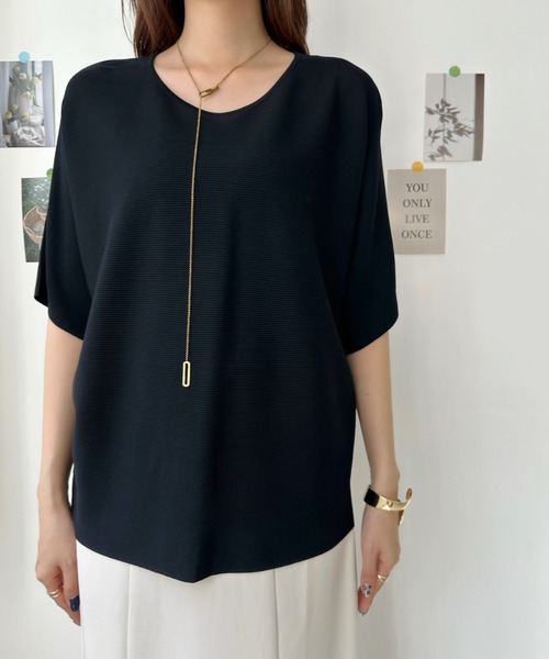 Eclat one(エクラワン)の「【イージーケア】ひんやりタッチ。大人のサマーニットドルマンプルオーバー(Tシャツ/カットソー・レディース・イエロー/ホワイト/ブラック・FREE)」の19枚目の写真