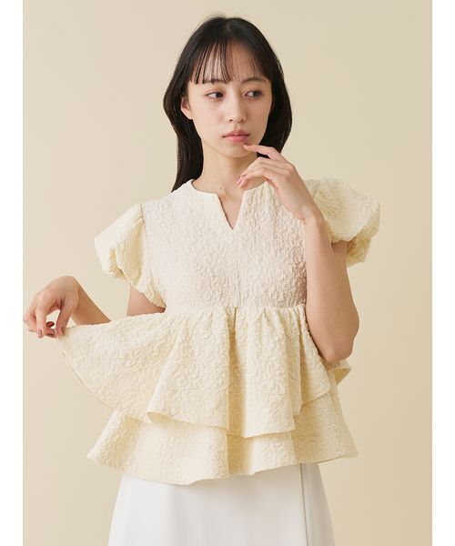 SNIDEL(スナイデル)の「テクスチャージャガードペプラムカットソー(Tシャツ/カットソー・レディース・ブラック/イエロー/ホワイト・F)」の6枚目の写真