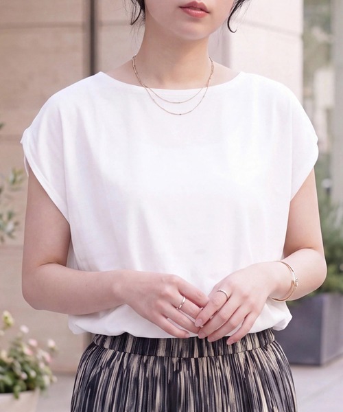 SELECT LEVERY(セレクトリベリー)の「シワになりにくいメッシュ織りフレンチスリーブプルオーバー(Tシャツ/カットソー・レディース・グリーン/ブルー/アイボリー/ブラック・LARGE/MEDIUM)」の1枚目の写真