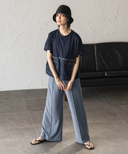 MAYSON GREY（メイソングレイ）の「デニムドッキングTシャツ（Tシャツ/カットソー・レディース・ネイビー/オフホワイト・M）」の12枚目の写真